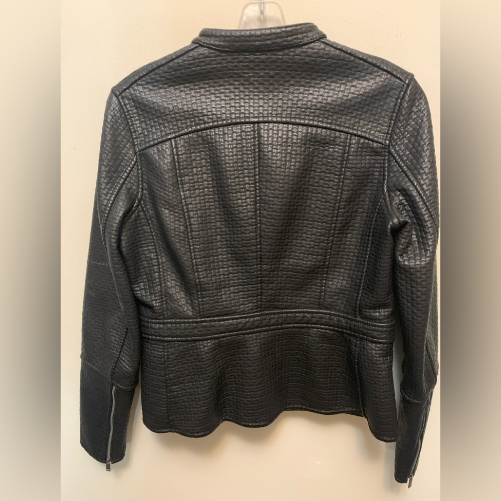 NWOT Lord & Taylor Black Textured Faux Leather Moto Jacket - Picture 7 of 9